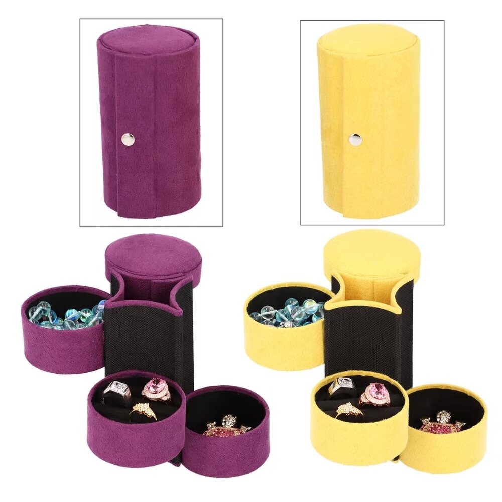 Purple or Yellow Velvet Cylinder Shape 3 Layer Jewelry Organizer - NEW